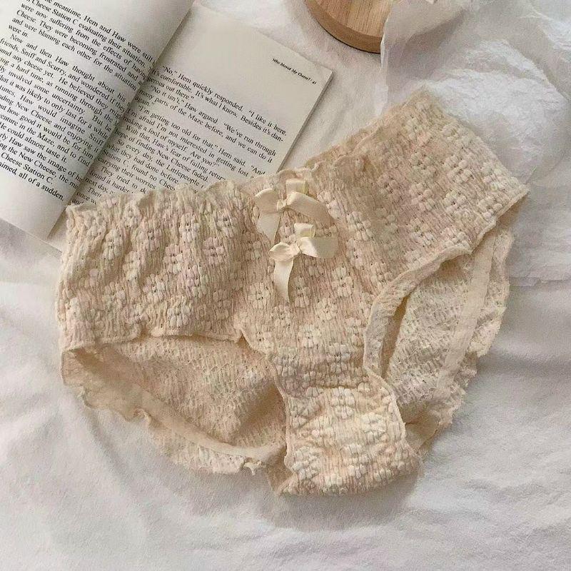 QUẦN LÓT COTTON BÈO NHÚN HỌA TIẾT HOA ĐÍNH 2 NƠ