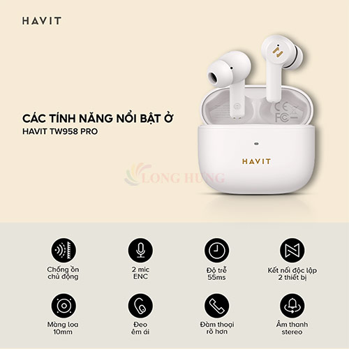 Tai nghe Bluetooth True Wireless Havit TW958 Pro - Hàng chính hãng