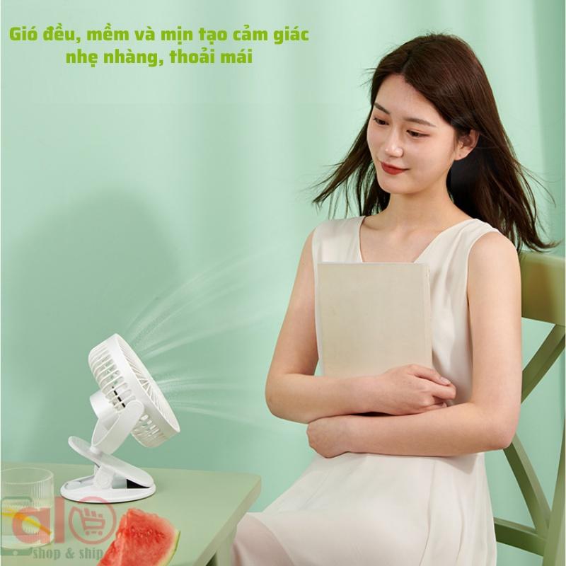 Quạt Kẹp Bàn Xe Đẩy Tích Điện Mini Cho Bé Cầm Tay Để Bàn Treo Tường Pin Siêu Bền 8h