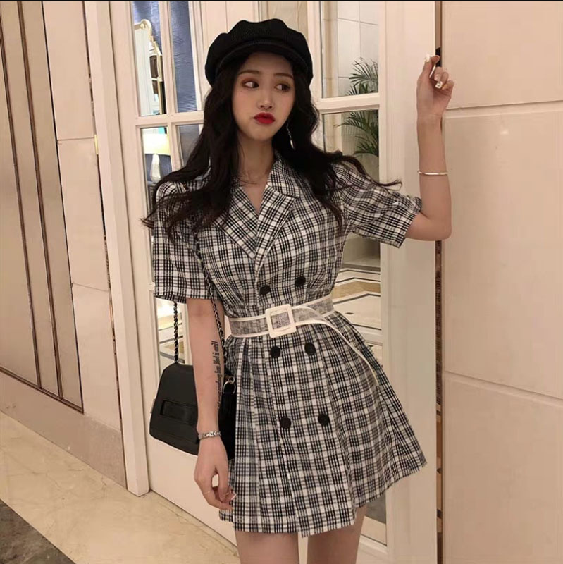 Hàng Quảng Châu - Đầm xòe caro cổ vest vintage thanh lịch trẻ trung - D82208