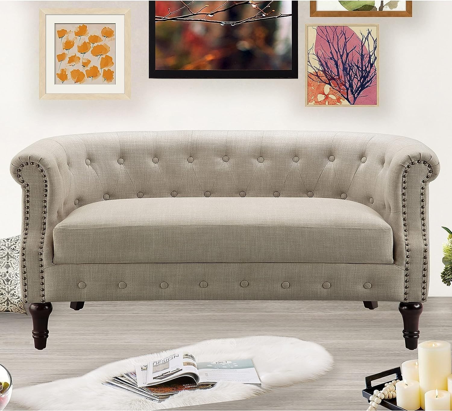 Sofa băng kiểu tân cổ điển vải Tundo 1m6 màu kem
