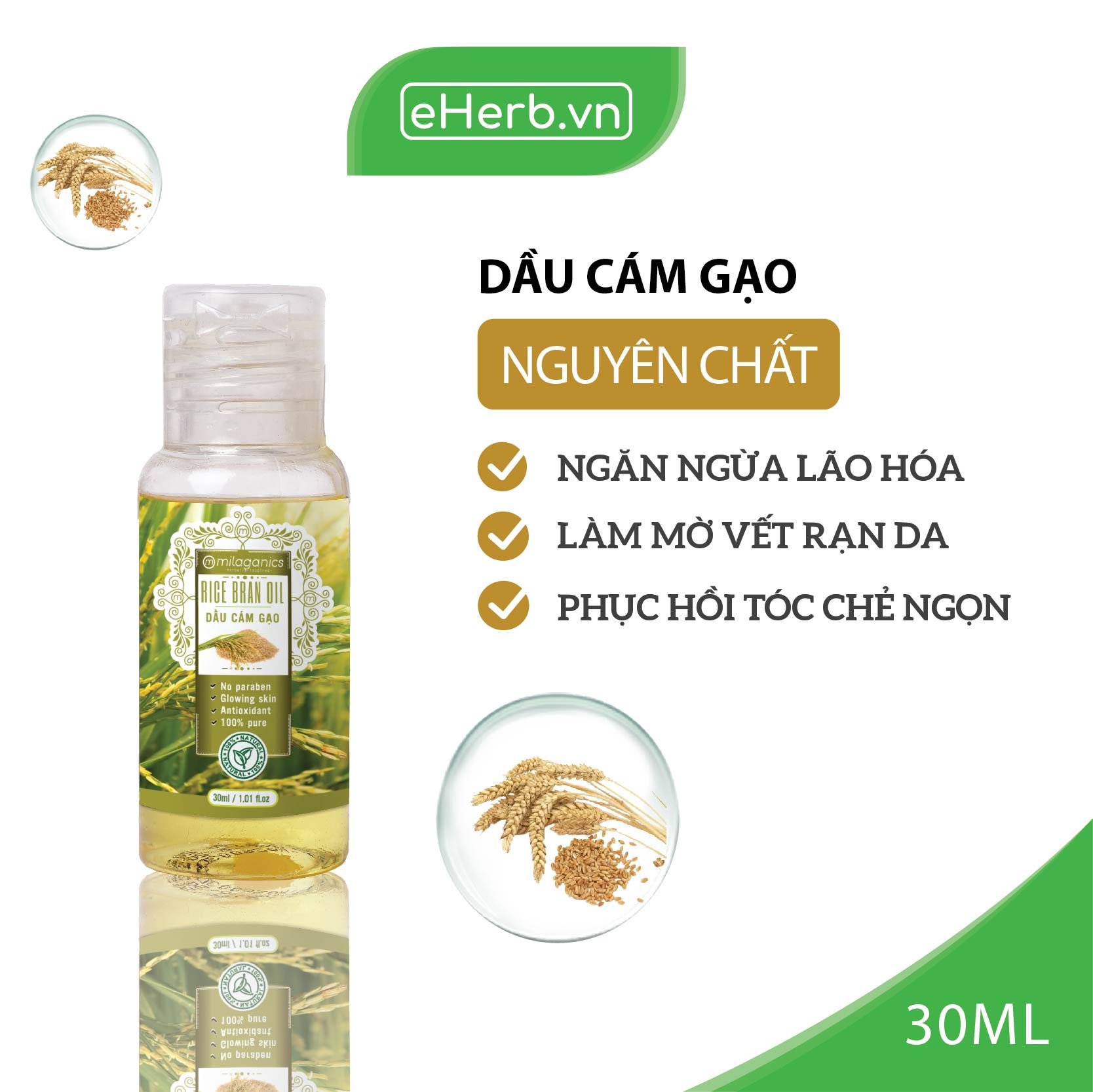 Dầu Cám Gạo Milaganics Nguyên Chất Dưỡng Da, Dưỡng Tóc, Dưỡng Môi, Móng và Tóc MILAGANICS