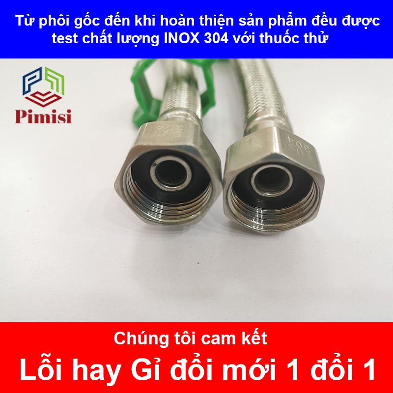 [ Bộ 2 sợi ] dây cấp nước nóng lạnh inox 304 Pimisi làm ống dẫn nước cho vòi rửa mặt lavabo - bình nóng lạnh - bồn cầu - vòi rửa bát  với nhiều kích thước dài đa dạng 40-60-80-100-120-150 cm đầu ren 21 | Hàng chính hãng