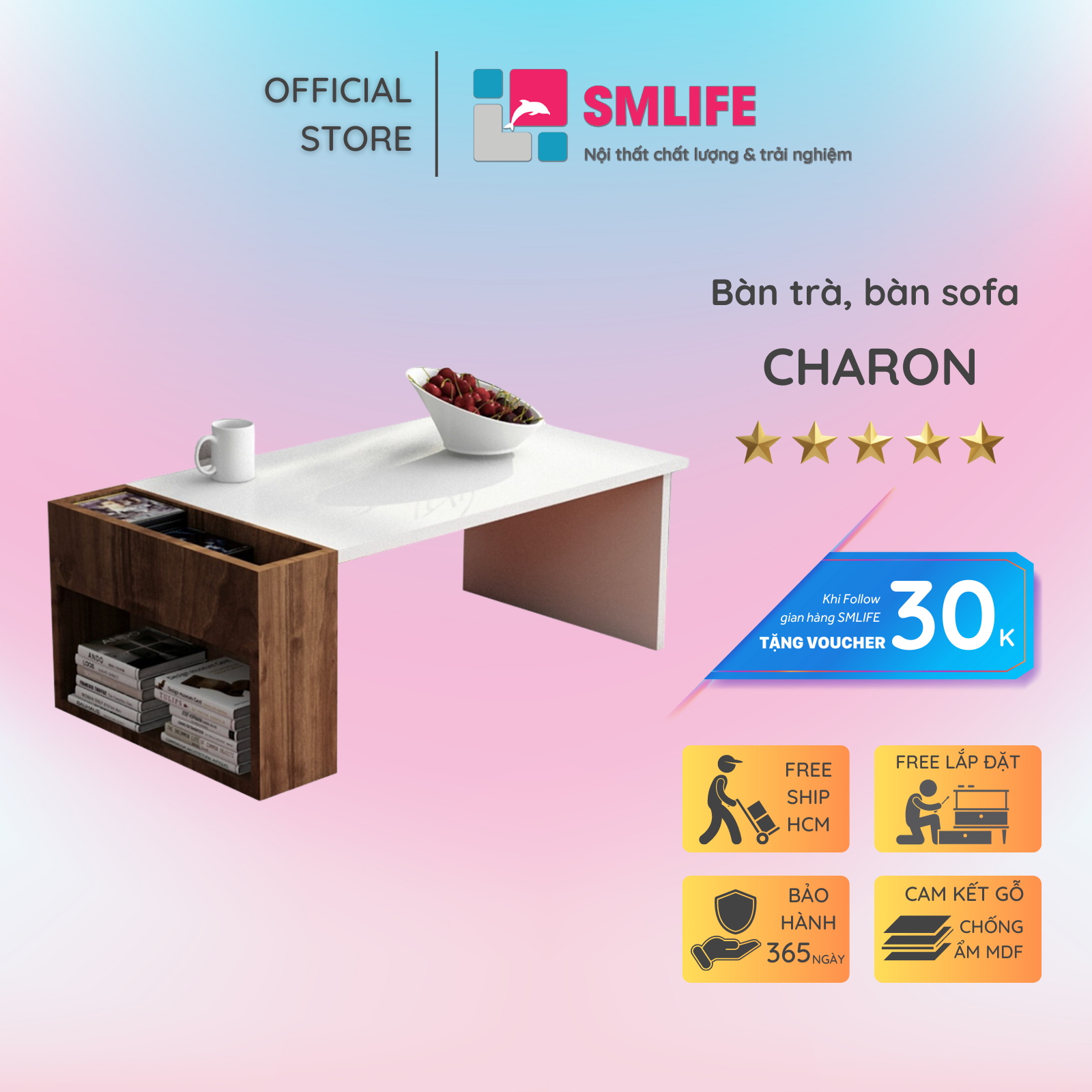 Bàn trà gỗ hiện đại SMLIFE Charon | Gỗ MDF dày 17mm chống ẩm | D95xR50xC35cm