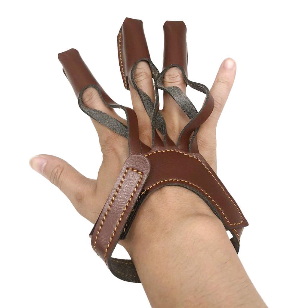 Leather 3 Finger Archery Glove Outdoor Hunting Finger Tab Guard Protector Archery Accessories