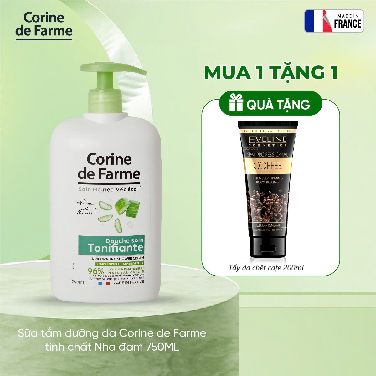 [ Tặng 1 hũ muối tắm ] Sữa tắm dưỡng da Corine de Farme tinh chất Nha đam 750ML