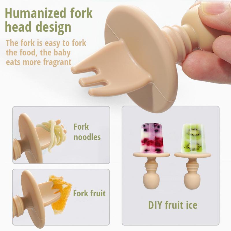100% Thực Phẩm An Toàn Tán Thành Silicone Bộ Đồ Ăn Cho Bé Bộ 3 Thìa Ăn Uống Cho Ăn Món Ăn Tấm Khay Đựng Thực Phẩm Huấn Luyện Mini Giỏ Muỗng Nĩa