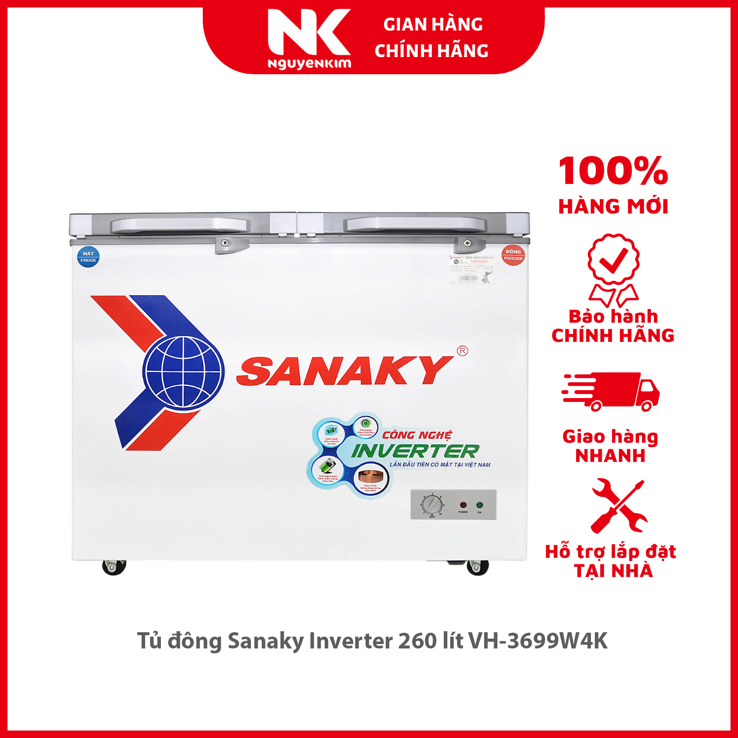 Tủ đông Sanaky Inverter 260 lít VH-3699W4K - Hàng chính hãng