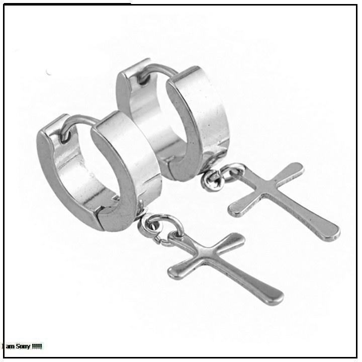 Bông Tai Nam Inox Khoae Tròn Rớt Thánh Giá Cá Tính Phong Cách Hàn