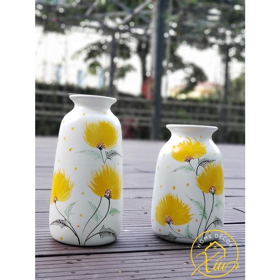 Cặp Lọ hoa sứ Bát Tràng hoạ tiết hoa vàng vẽ tay cao cấp