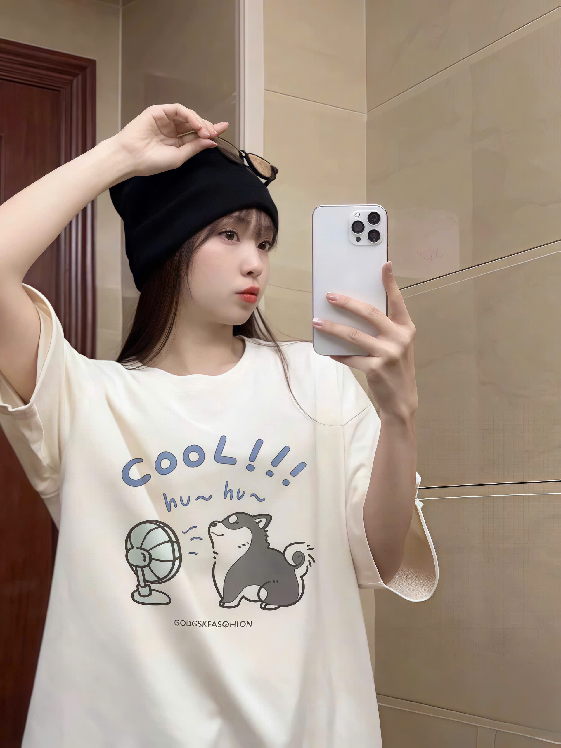 Áo phông nam nữ form rộng 2N Unisex thun cotton in chữ Cool dễ thương màu trắng - L &lt;65kg