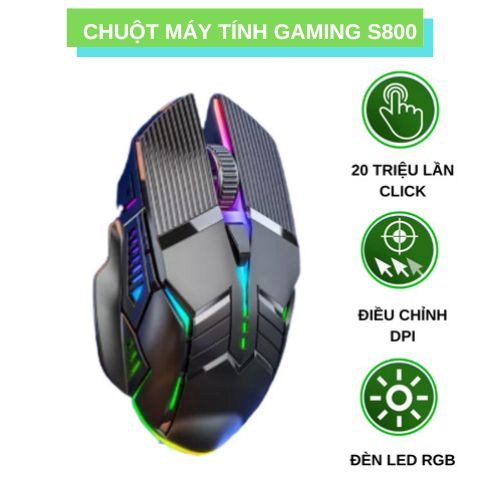 Chuột máy tính gaming có dây S800 3200DPI chế độ LED 7 màu 6 nút bấm thiết kế cải tiến cho cảm giác cầm nắm tuyệt vời