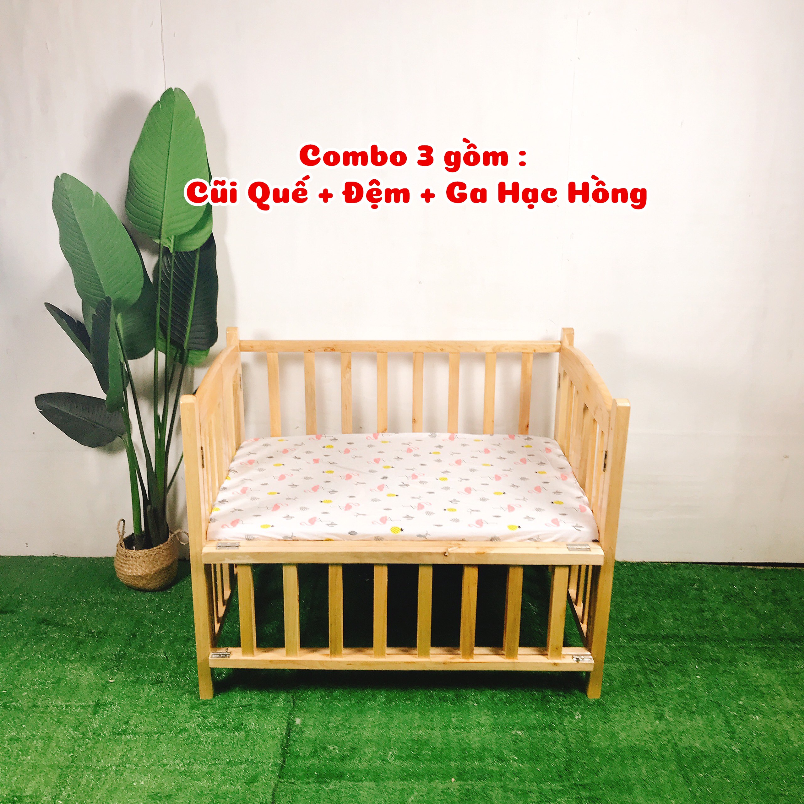 Nôi Cũi 3 Tầng Gỗ Quế Combo 3 Sản Phẩm Giường Cũi Kích Thước [120x80x96cm] Tặng Bánh Xe