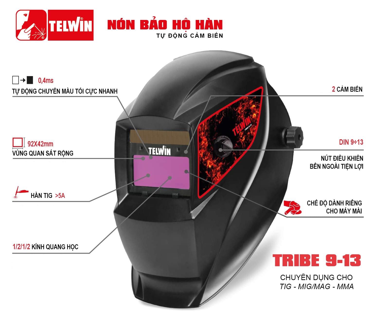 Mũ Hàn Tự Động Telwin TRIBE 9-13 (Chuyên dụng cho hàn MMA/TIG/MIG)