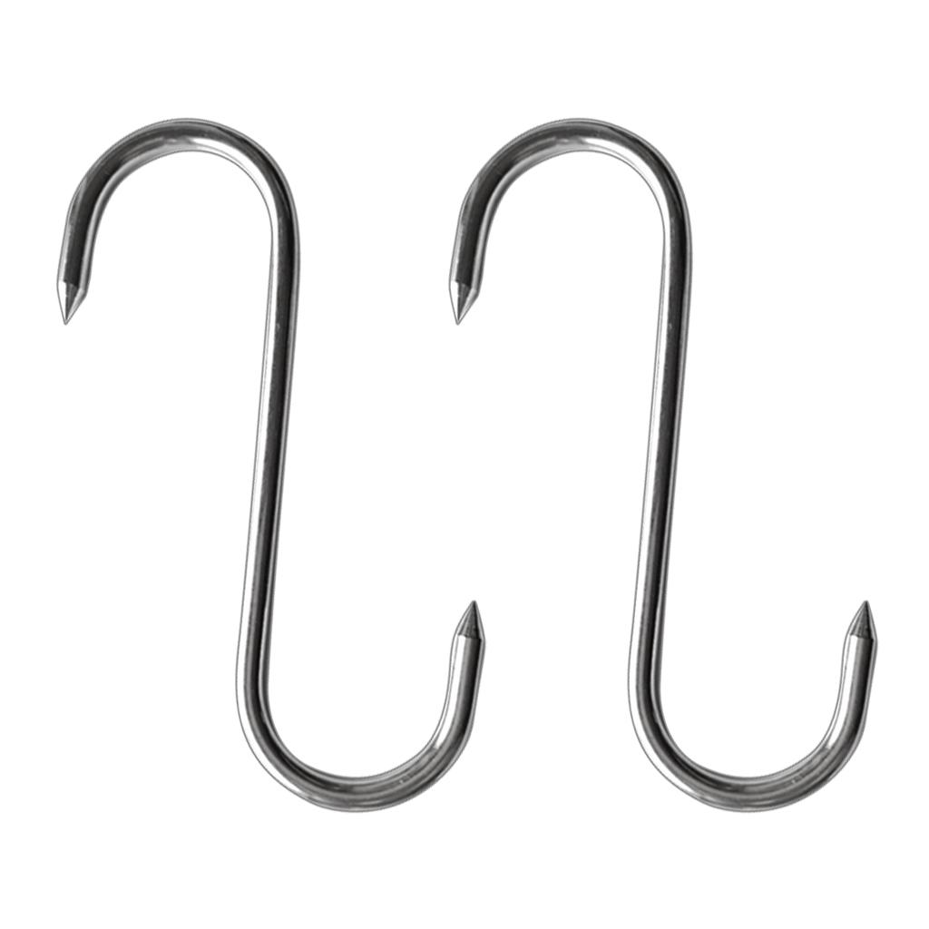 2 Pcs S Shaped Stainless Steel Hooks Kitchen Meat Hanger  Organizer
