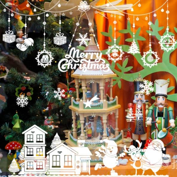 Decal trang trí Noel Hít Tĩnh Điện 2 mặt - NOEL CÙNG NGƯỜI TUYẾT DƯỚI RÈM PHỤ KIỆN TRẮNG
