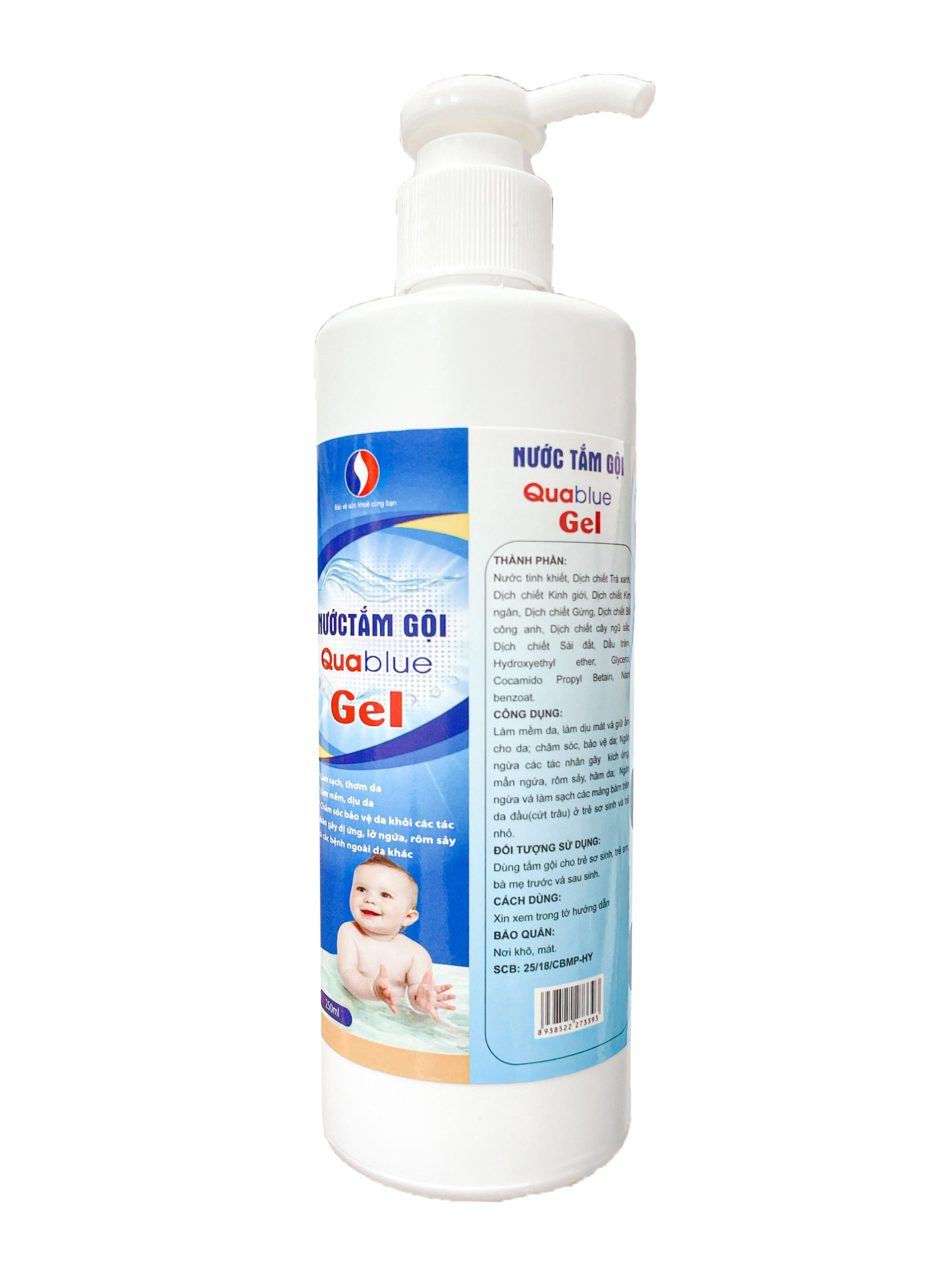 Chai Nước Tắm Gội Thảo Dược Sạch Da Dịu Nhẹ An Toàn Ngăn Ngừa Rôm Sảy Quablue Gel Chai 250ml