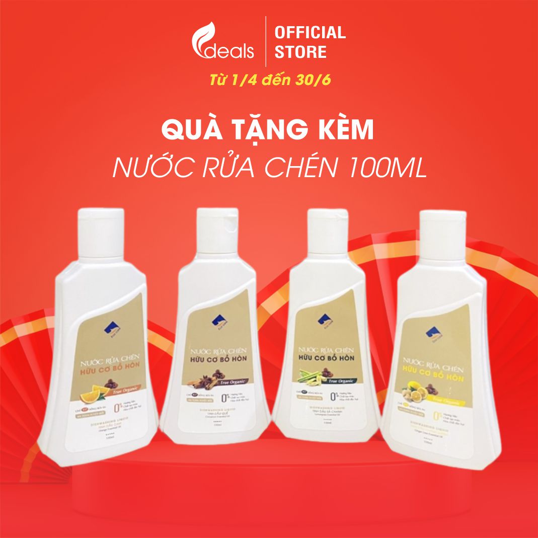 Nước rửa chén hữu cơ Bồ hòn Ecocare - 100% thực vật, không hóa chất, tinh dầu khử mùi, chăm sóc da tay, tiết kiệm nước 30% - Chai 100ml - Tinh dầu Cam