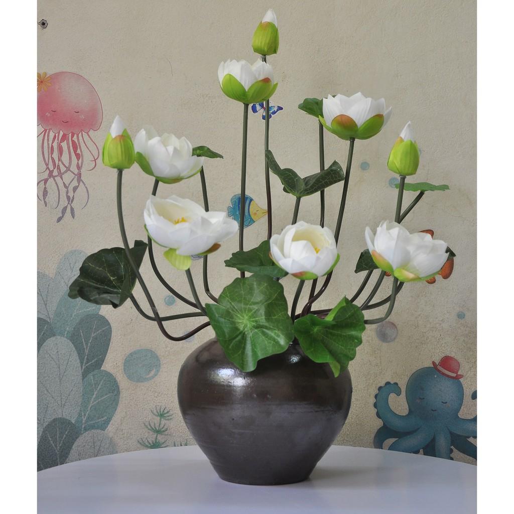 Chậu hoa sen giả cao cấp kèm bình sứ trang trí phòng khách sang trọng LS-01