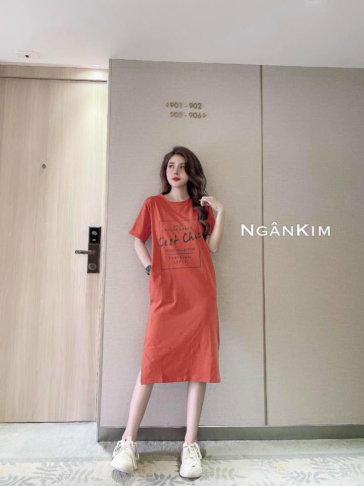 váy suông nữ cộc tay in chữ cest chic nhiều màu