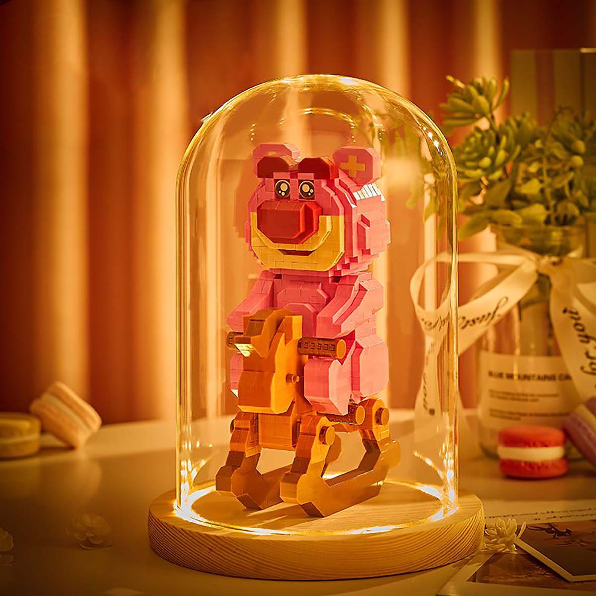 Mô Hình Lắp Ráp Gấu Dâu Lotso 3d Nằm Ngủ Bập Bênh Ôm Trăng Răng Cưa Ghép Hình Hạt Nhỏ Mini Trang Trí Giá Rẻ Cho Bé