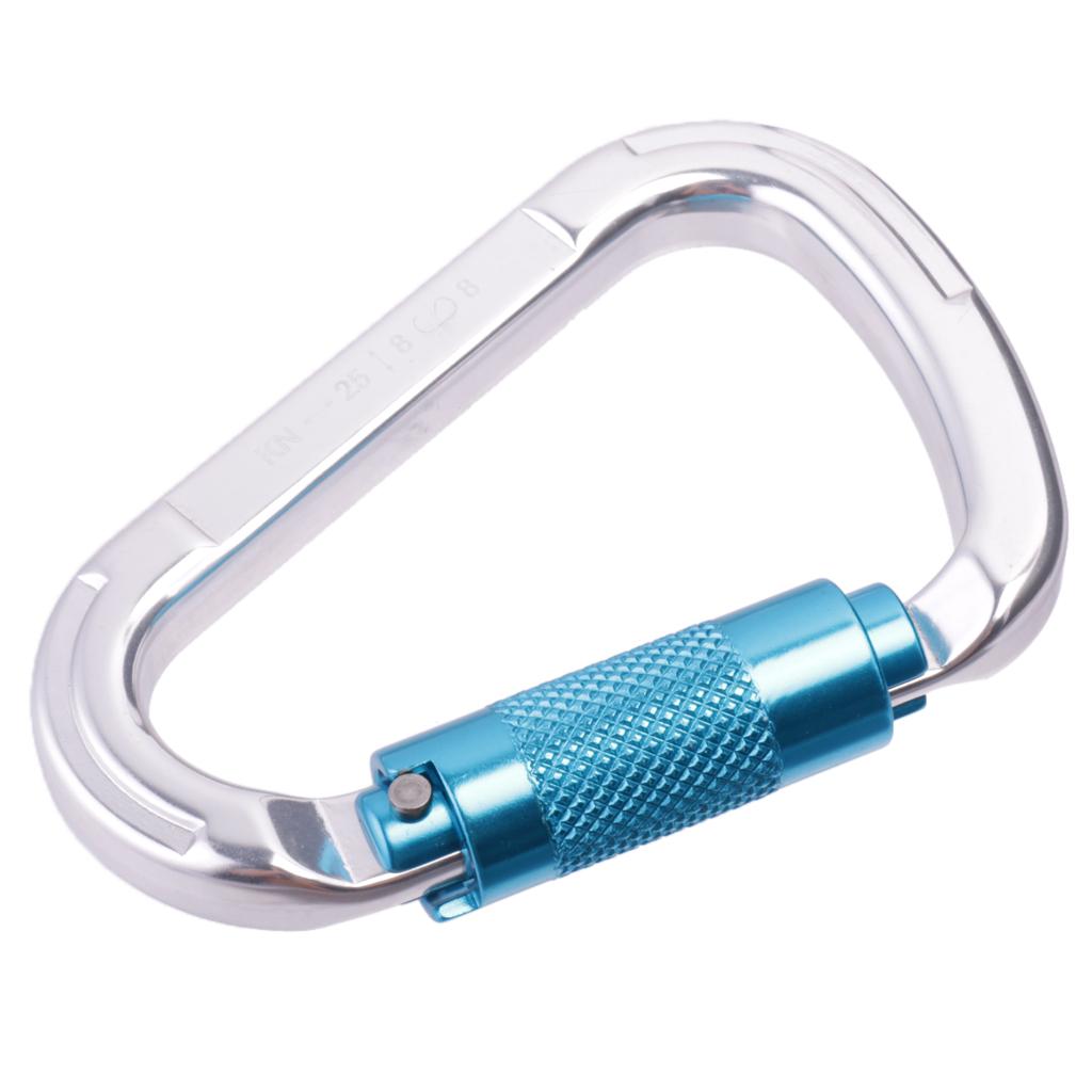 25KN Auto Locking D-Ring Carabiner For Mountaineering Rock Climbing - Blue