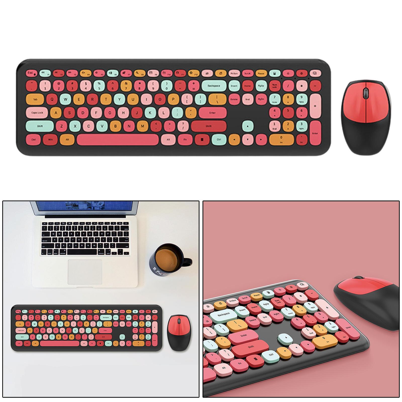 Mini Lovely Multicolor Wireless USB Keyboard & Mouse  for PC Laptop Black