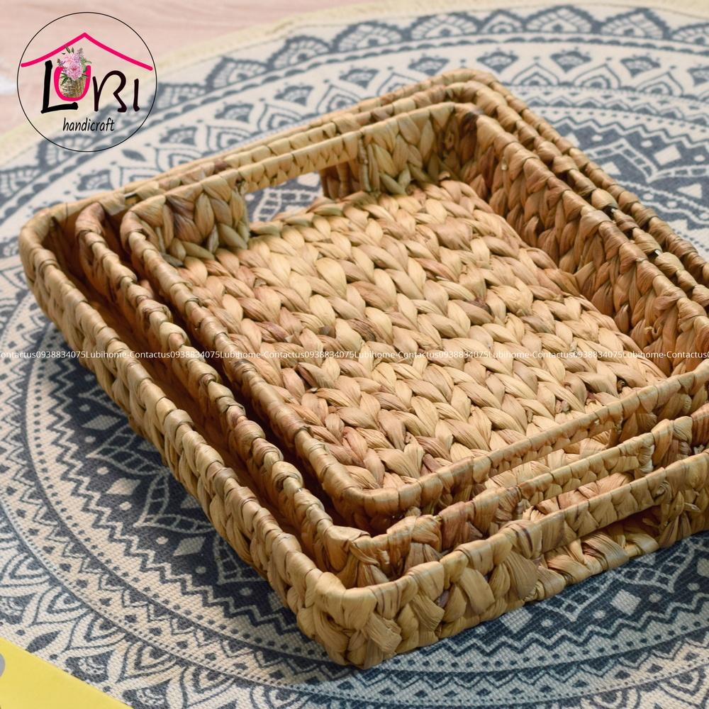 Lubihandicraft - Khay đựng đồ đan lục bình chữ nhật - mộc mạc, thanh lịch