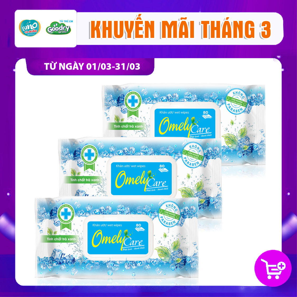 Combo 3 gói &quot;Khăn Ướt Cao Cấp&quot; Omely