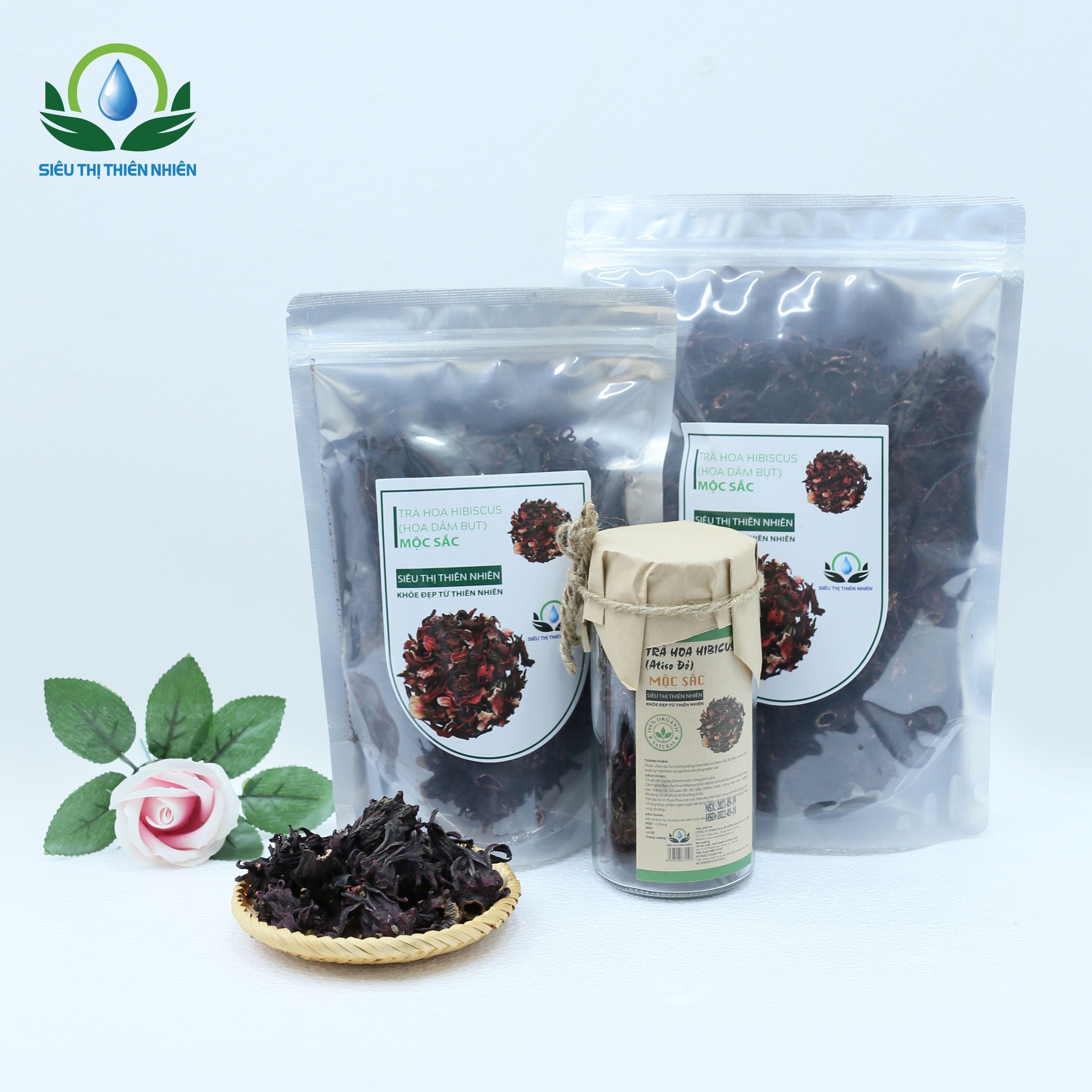 Trà Hoa Dâm Bụt Sấy Khô (Hibiscus) Mộc Sắc SIÊU THỊ THIÊN NHIÊN Hỗ Trợ Hạ Huyết Áp, Giảm Stress