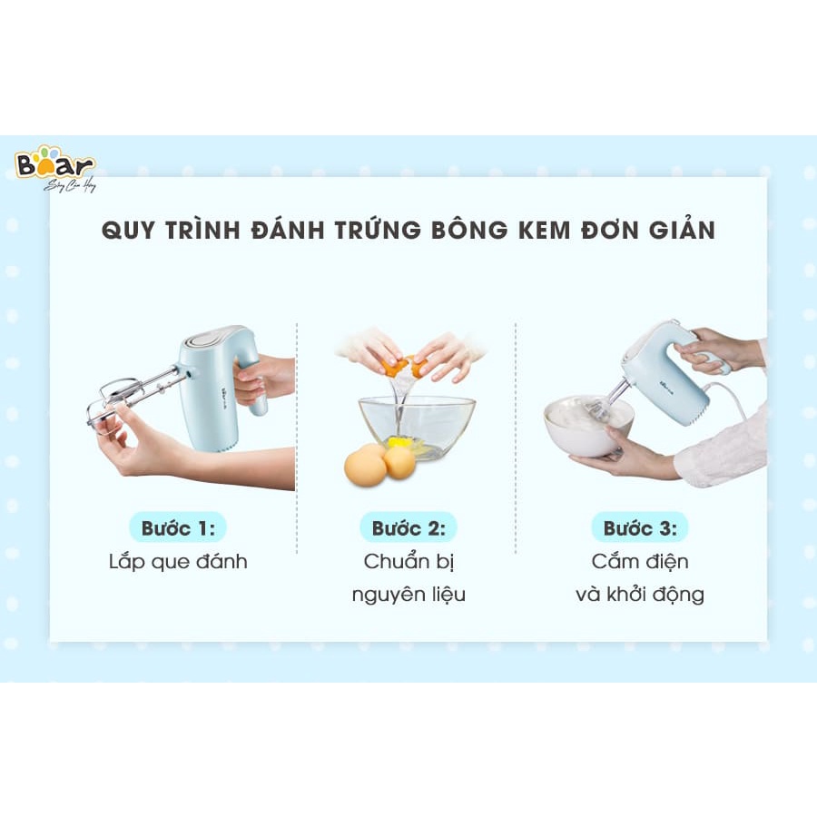 Máy đánh trứng cầm tay Bear DDQ-B02P5 5 tốc độ, làm bánh kem - Hàng chính hãng