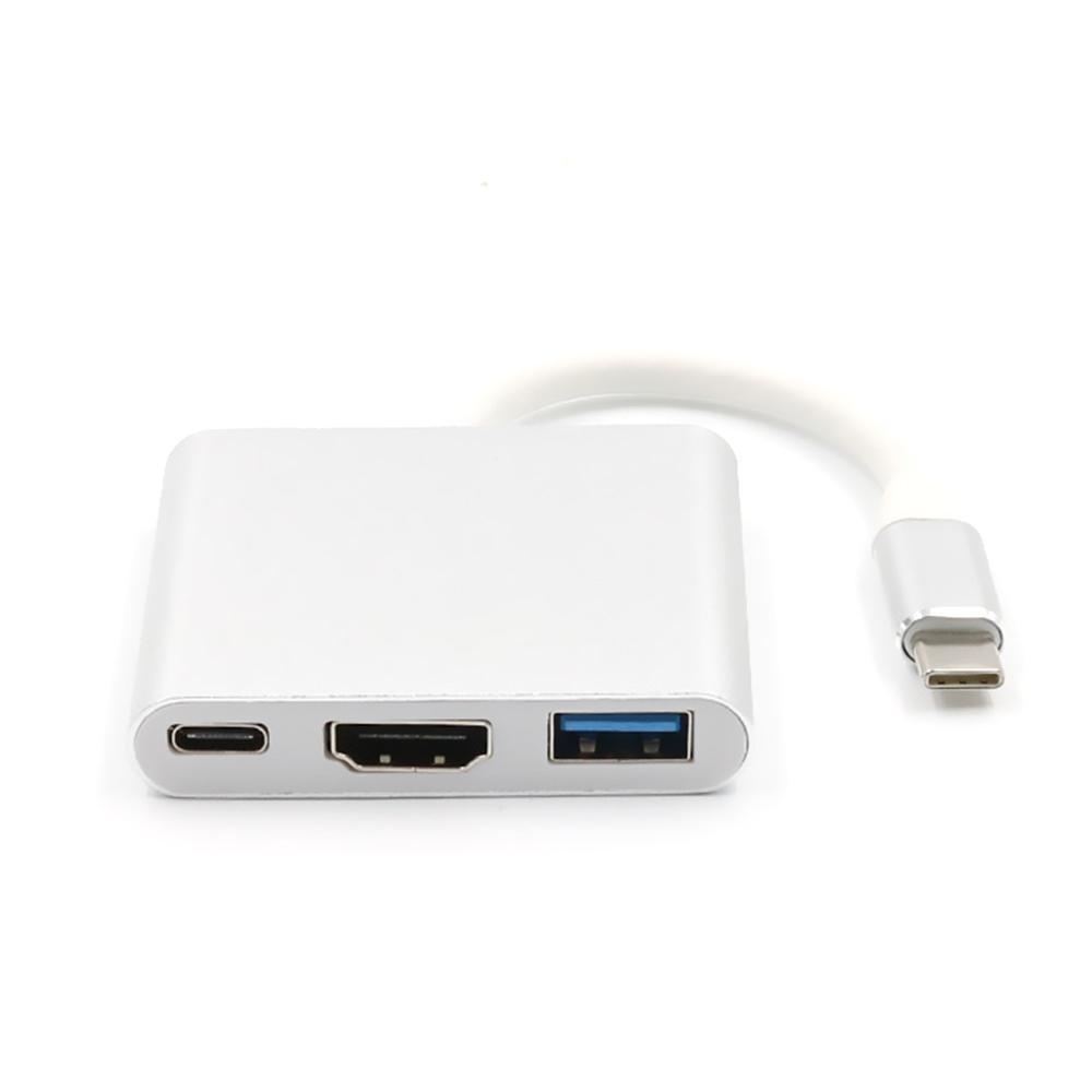 USB3.1 Type-C sang Giao diện đa phương tiện độ nét cao Bộ chuyển đổi 4k 3 cổng Thiết bị chuyển đổi Cáp hỗ trợ Tương thích cho - Bạc