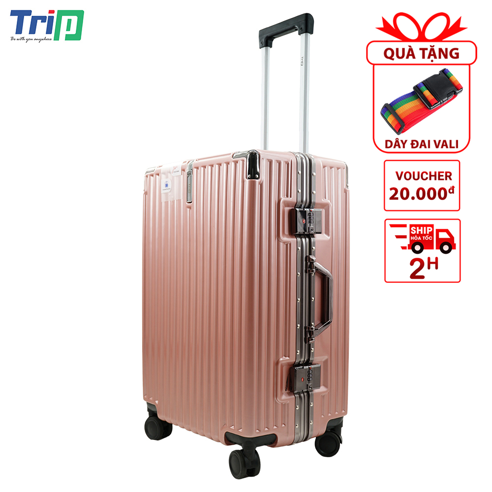 Tặng Dây Đai - Vali Kéo Khung Nhôm Trip A91 Chống Trộm Có Đủ Size 20 - 24Inch - Bảo Hành 5 Năm - Hàng Chính Hãng - Vàng Hồng - 24 Inch