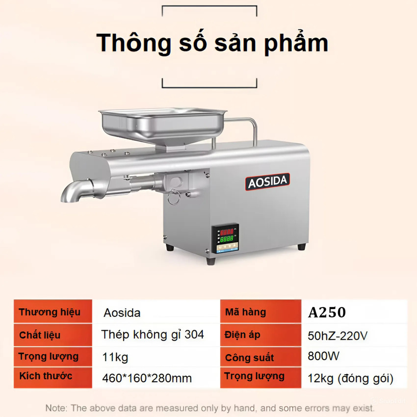 Máy Ép Dầu Thực Vật Gia Đình AOSIDA Mã A250 Thương hiệu Anh Quốc cao cấp, Công Suất Tới 1200W - Bảo hành 12 Tháng (Hàng Nhập Khẩu)