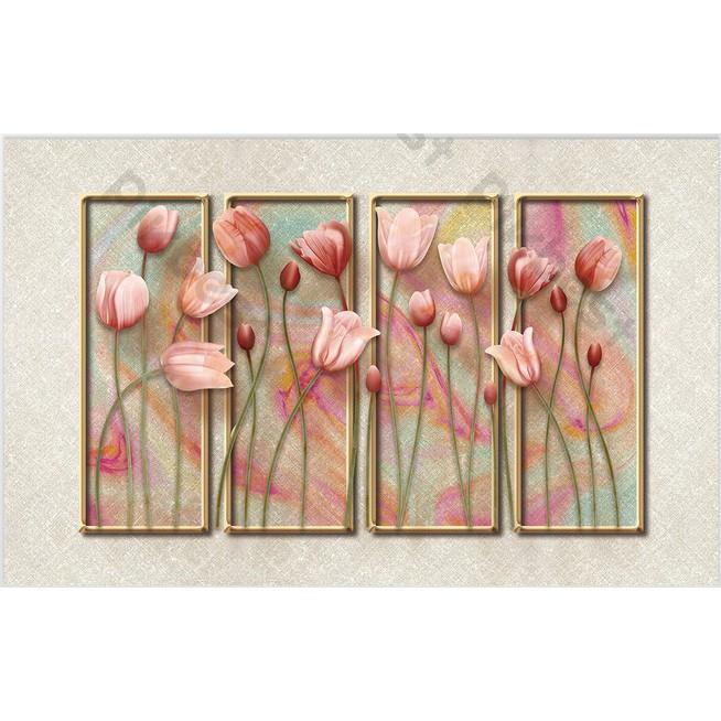 Tranh dán tường Vườn hoa tulip đua sắc hiện đại, Tranh dán tường 3d hiện đại MS1192284