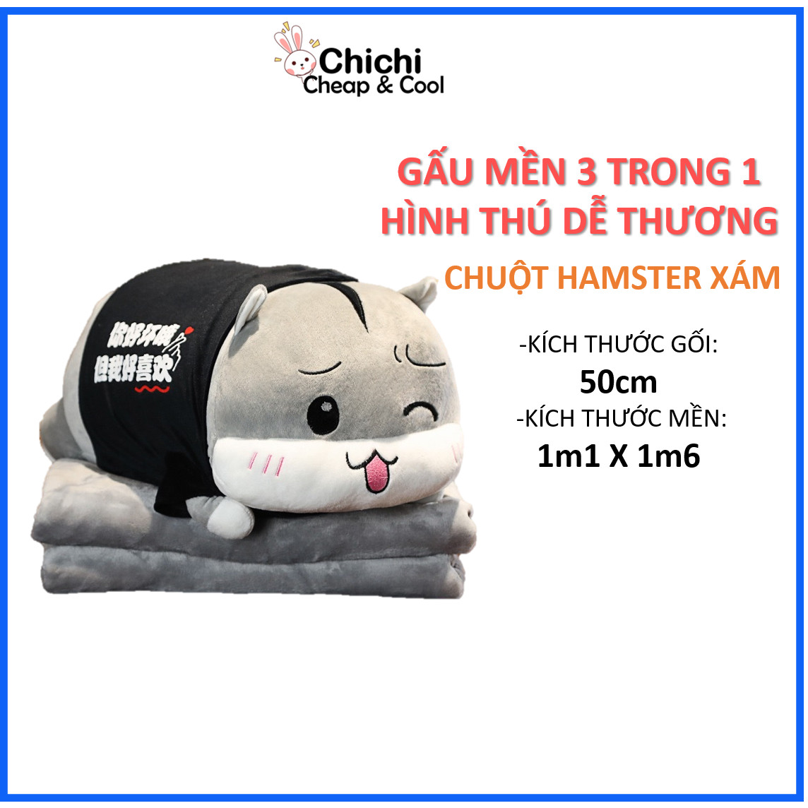 Chăn Gối Văn Phòng 3 Trong 1 Hình Thú Nằm Đáng Yêu GM042 Chất Liệu Nỉ Nhung Siêu Mềm Mịn, Gấu Kèm Mền tiện lợi