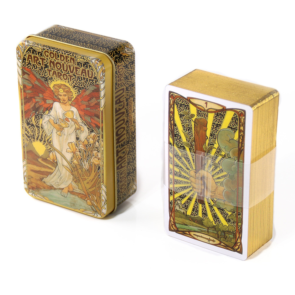 Bộ Bài Golden Art Noveau Tarot Hộp Thiếc Mạ Cạnh Vàng 78 Lá