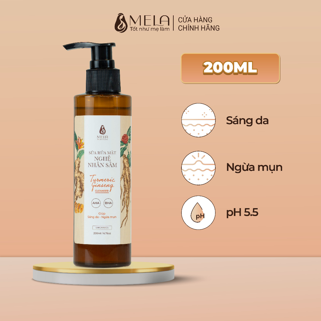 Combo Xà Bông + Sữa Rửa Mặt Nghệ MELA Thiên Nhiên, Làm Sạch Tẩy Da Chết Thoáng Lỗ Chân Lông Giảm Mụn - ML18
