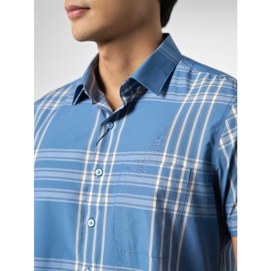 OWEN - Áo sơ mi ngắn tay vạt ngang Owen kẻ ca rô xanh 230117 - Áo sơ mi ngắn tay nam Owen
