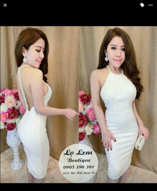 Đầm body yếm hạ dây trân châu