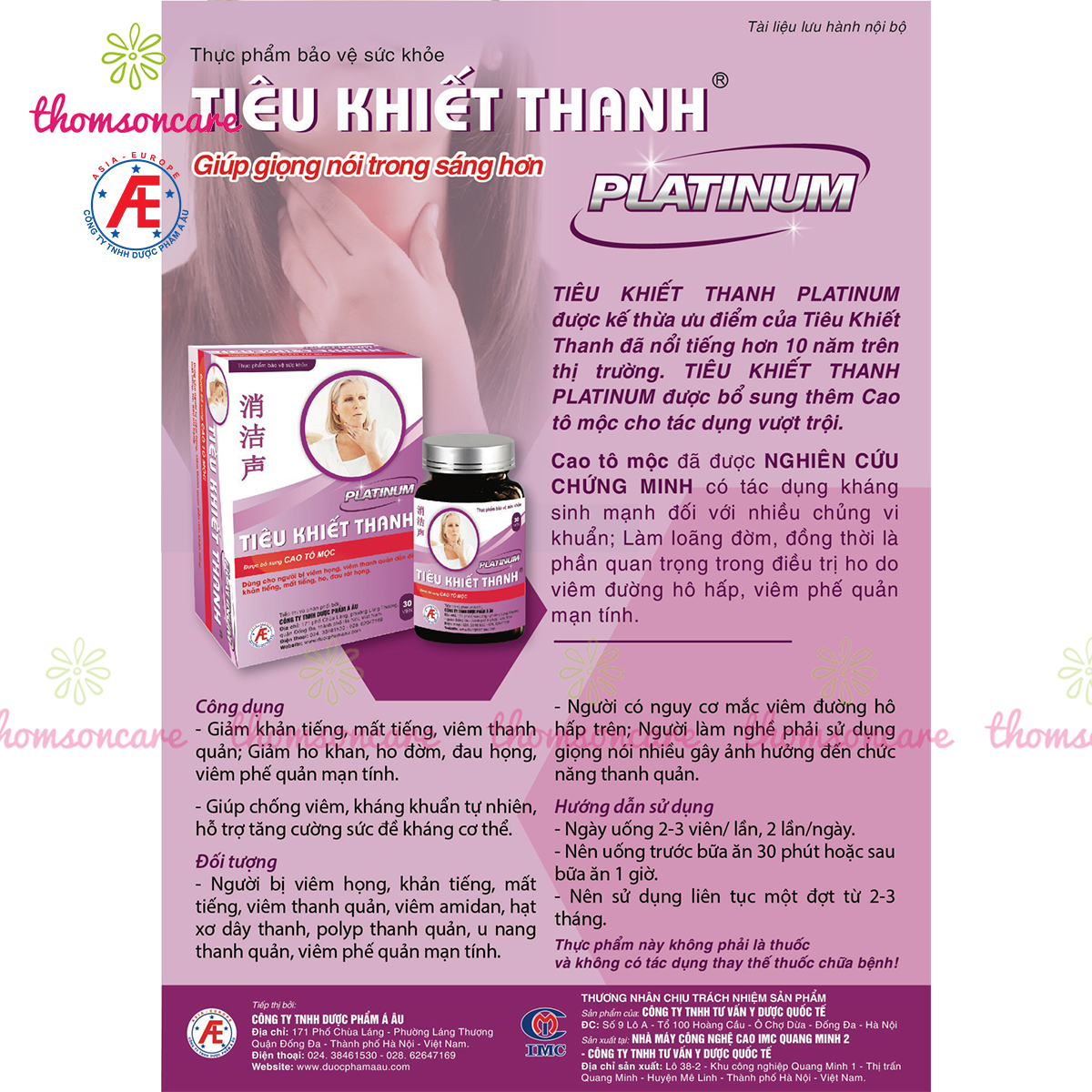 Tiêu khiết thanh Platinum - Lọ 30v mẫu mới - Hàm lượng cao hơn, hiệu quả nhanh hơn - Giảm khản tiếng, mất giọng, đau rát họng