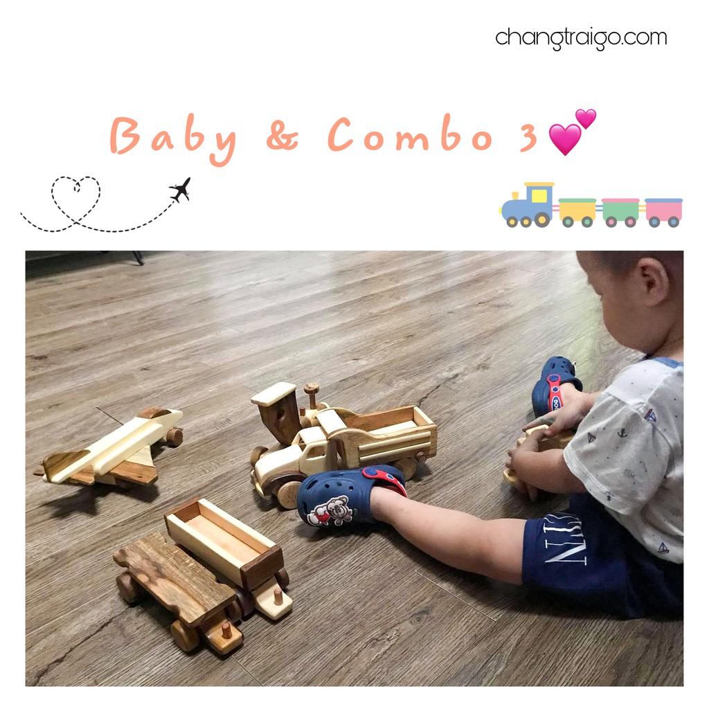 Combo 3 ( Tàu Hỏa, Máy Bay Chiến Đấu, Xe Ben) Đồ Chơi Gỗ Trẻ Em