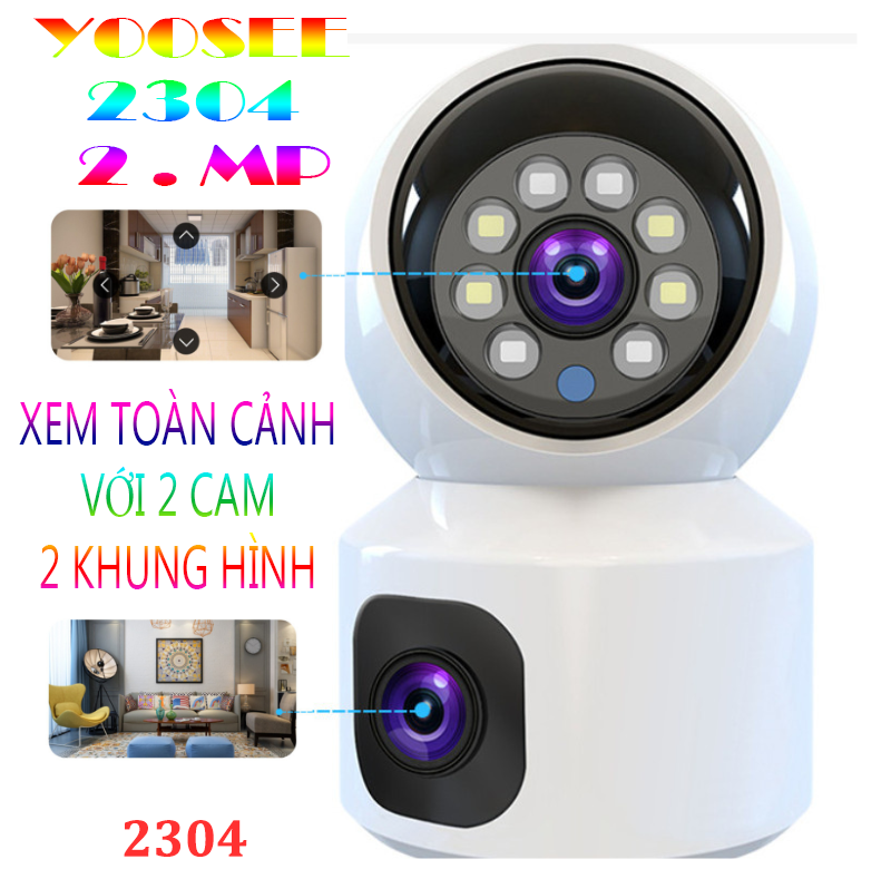 CAMERA IP WIFI YOOSEE 2304 - Hàng Nhập Khẩu - 2 MẮT 2 KHUNG HÌNH TRONG NHÀ (HIỆN 2 MÀN HÌNH ) , LED CHIẾU SÁNG ,