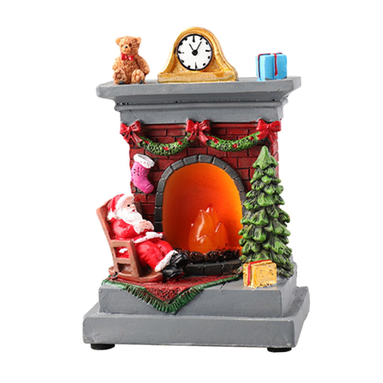 Christmas Fireplace Figurine Decorations Resin for Tabletop Living Room Home