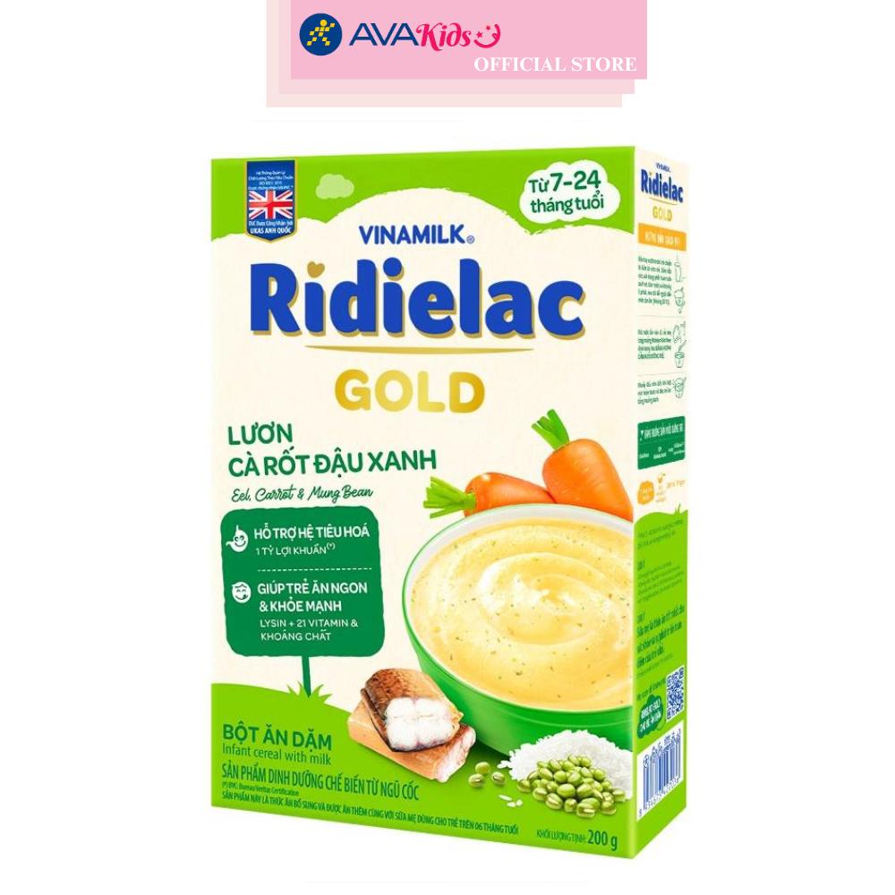 Bột ăn dặm Vinamilk RiDielac Gold lươn, cà rốt và đậu xanh hộp 200g (7 - 24 tháng)