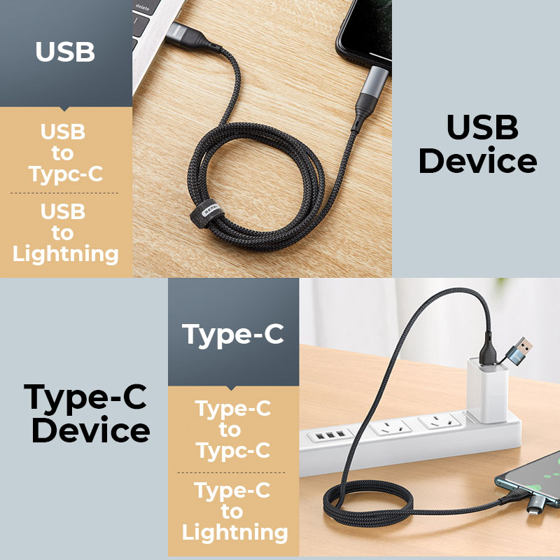 Cáp Sạc Đa Năng Nhiều Đầu 4 in 1 Remax RC-011, Đầu Sạc Type-C/Lightning/USB-A, Sạc Nhanh 2.4A, Cáp Dây Dù Siêu Bền 1.2m, Một Sợi Cáp Dùng Nhiều Thiết Bị - Hàng Nhập Khẩu