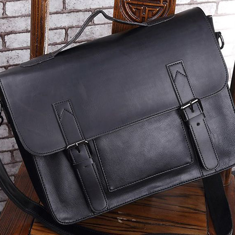 Men's Retro Briefcase Crazy Horse Leather Waterproof Laptop Business Bag