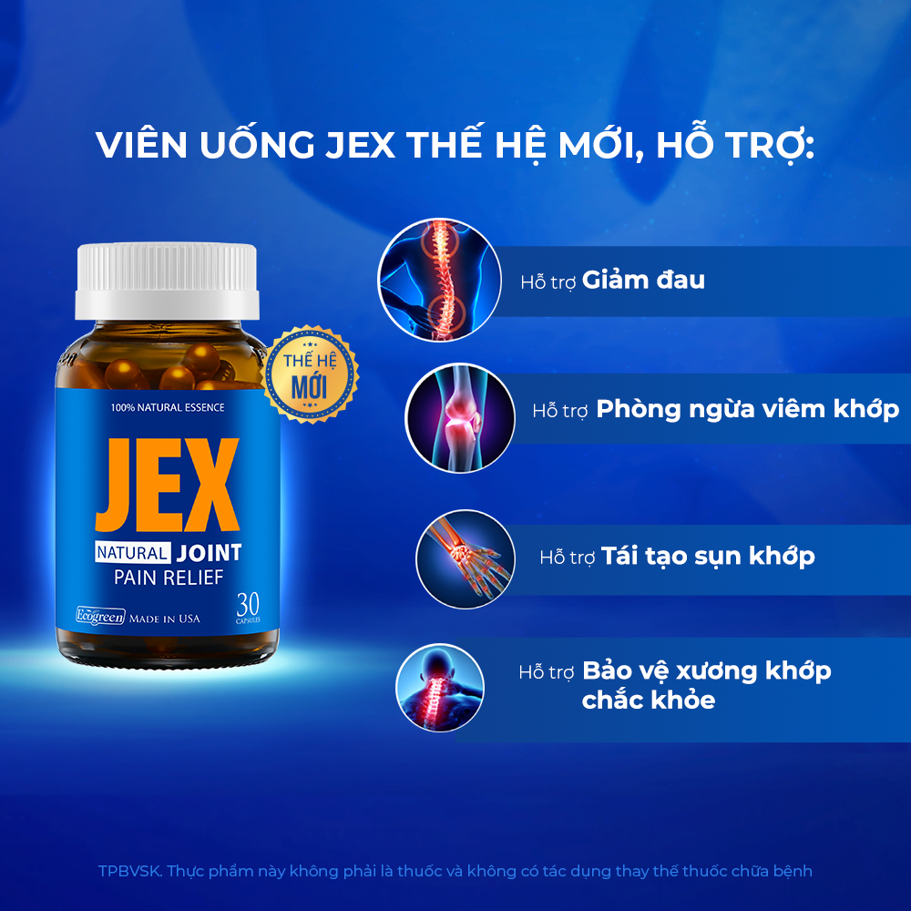 Viên uống JEX giảm đau, bảo vệ xương khớp với Eggshell Membrane, Collagen Peptide, Collagen Type II không biến tính (30 viên)