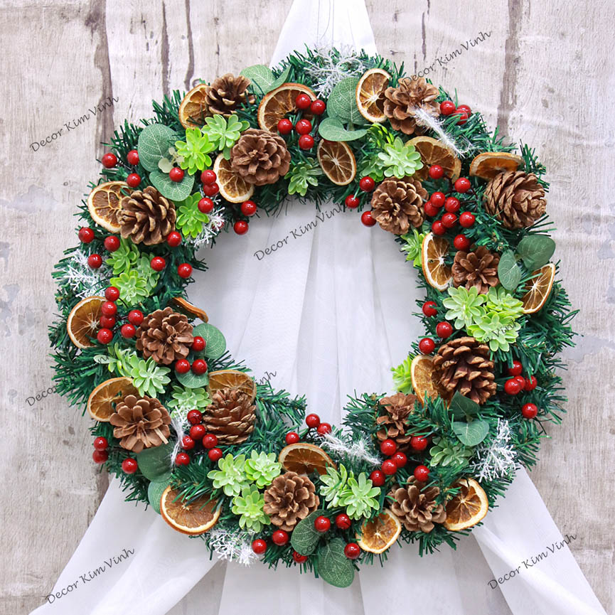 Vòng Tròn Nến Giáng Sinh DN129 Kèm Nến Vòng Nến Lát Cam Trang Trí Noel Vintage Lãng Mạn