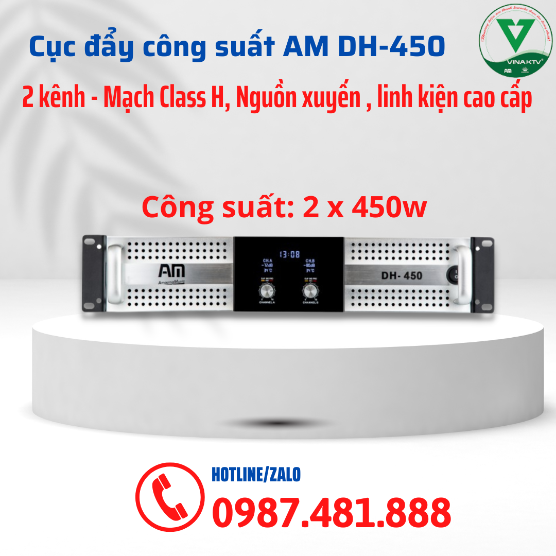 Cục đẩy công suất AM DH-450 - Hàng cao cấp, hiển thị nhiệt độ, âm lượng, mạch class H, nguồn xuyến - Hàng chính hãng